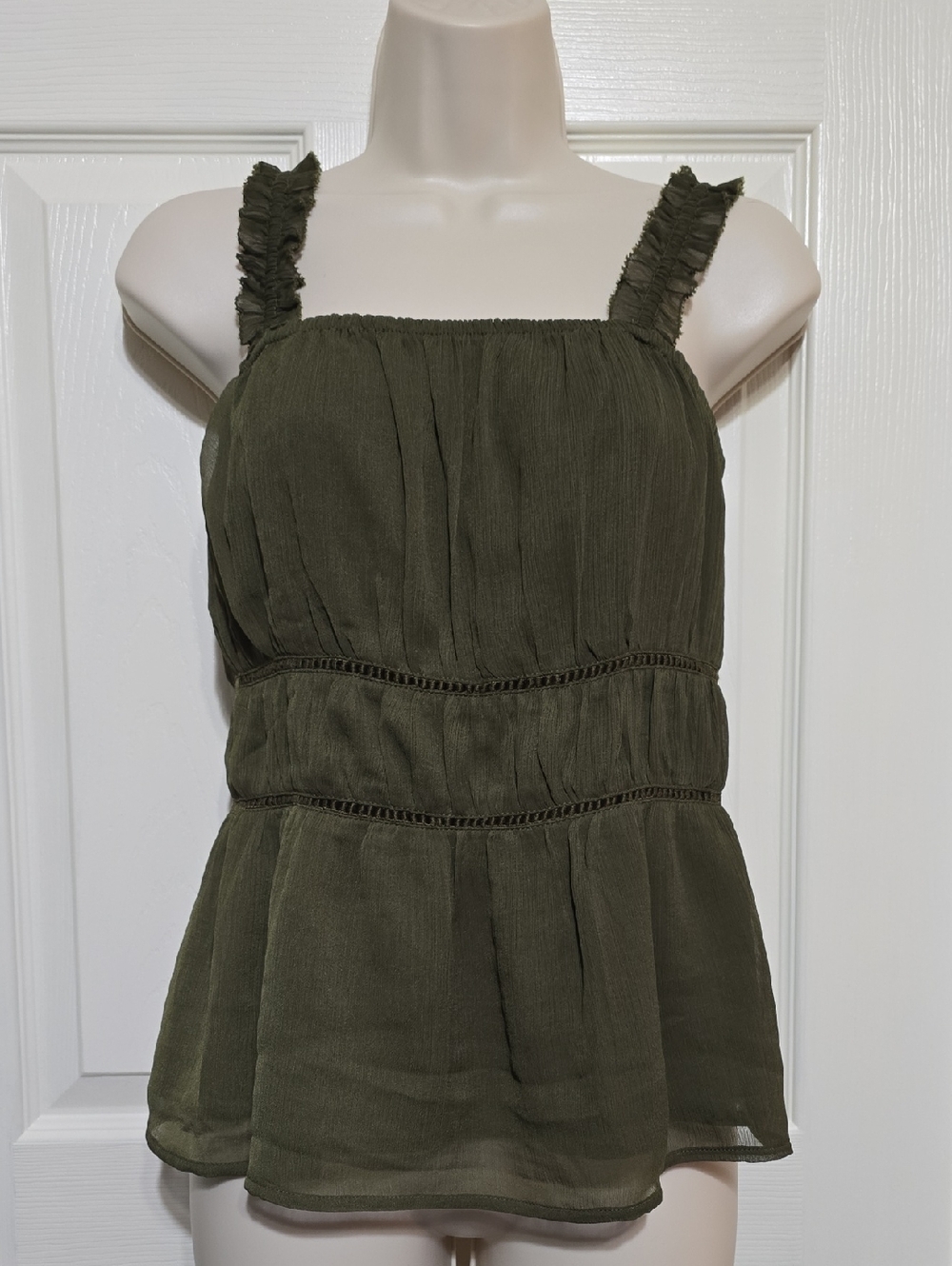 Old Navy Olive Green Ruffle Strap Peplum Tank Top